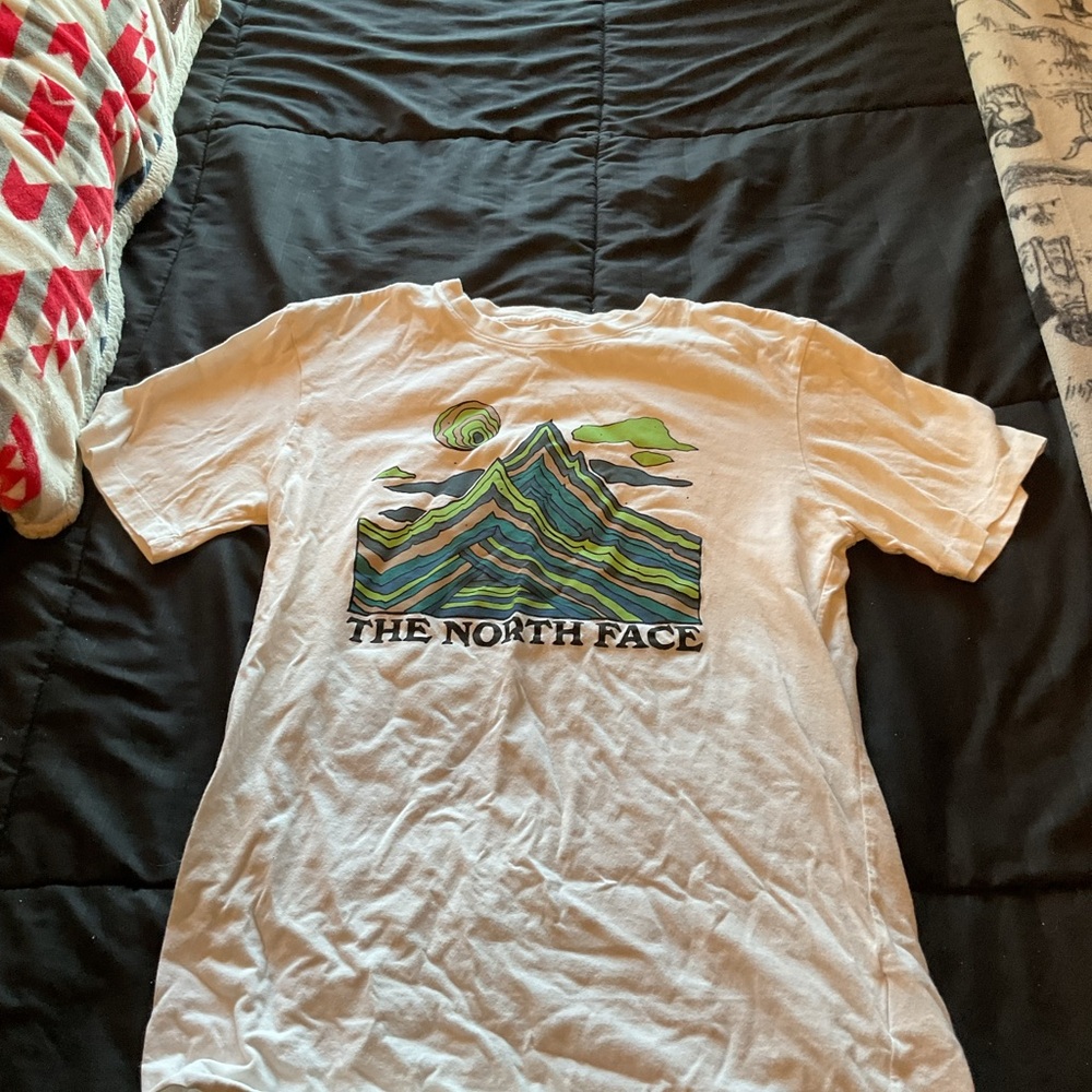The North Face White Tee with Green Mountain Graphic